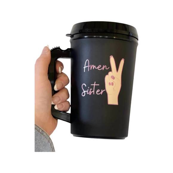 NEW WHITE LABEL amen sister travel mug in black - Picture 1 of 1